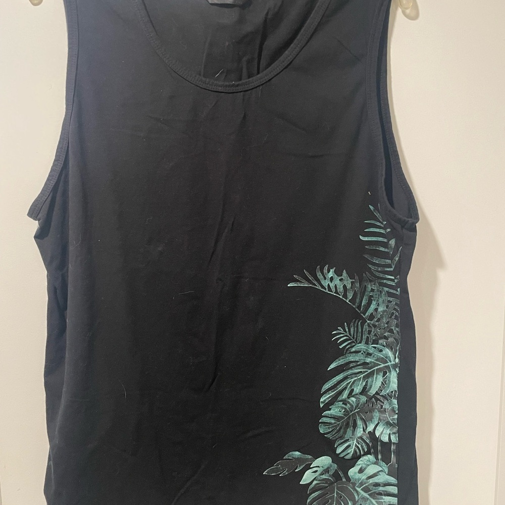 SHEIN Black Tank Top with Green Leaf Pattern